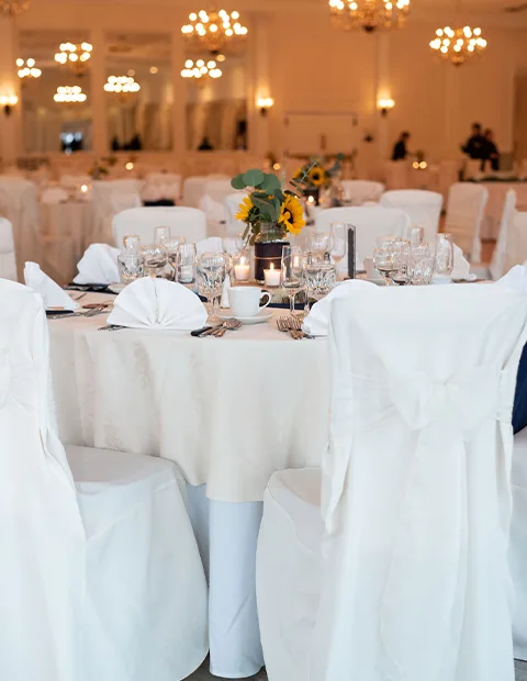 Tables set up for wedding reception at Kay's Pier South