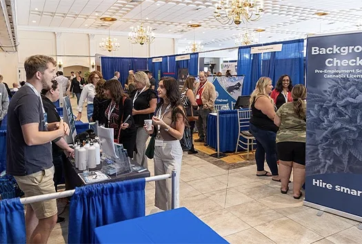 Trade show booths set up in Kay's Pier South