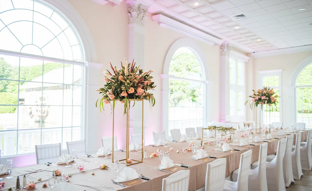 Table set up for reception in Kay's Pier North