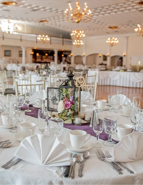 Tables set up for wedding reception at Kay's Pier South