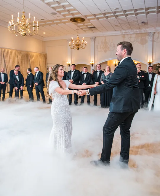 Newlywed couple dancing