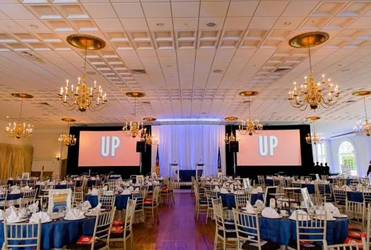 Tables set up for a sports banquet