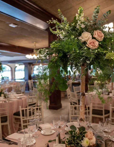 Floral arrangement on table in the Wagon Room